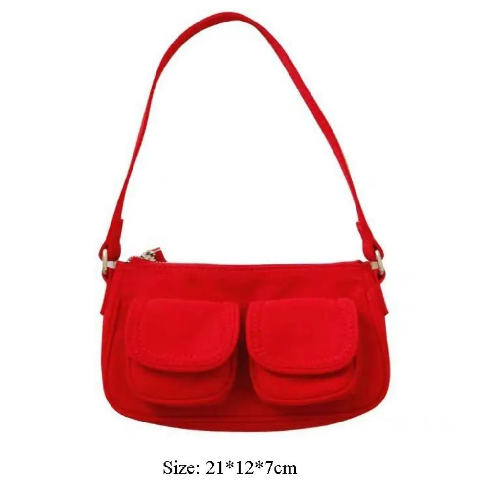 Women Solid Color Crossbody Bags High-capacity Nylon Shoulder Bag Retro Underarm Bag