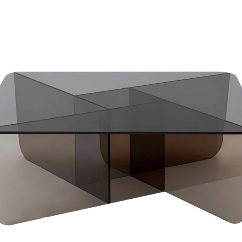 Light luxury solid wood sofa transparent coffee table high-end home living room model room balcony small tea table minimalist