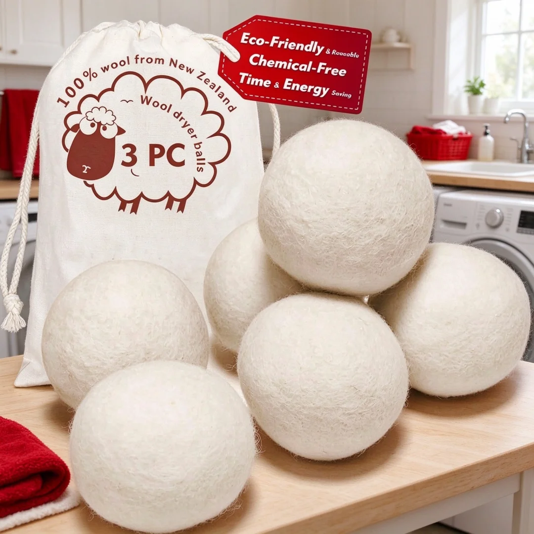 Wool drying ball，organic non chemical fabric softener，safe and hypoallergenic for infants，reduces static electricity and wrinkle