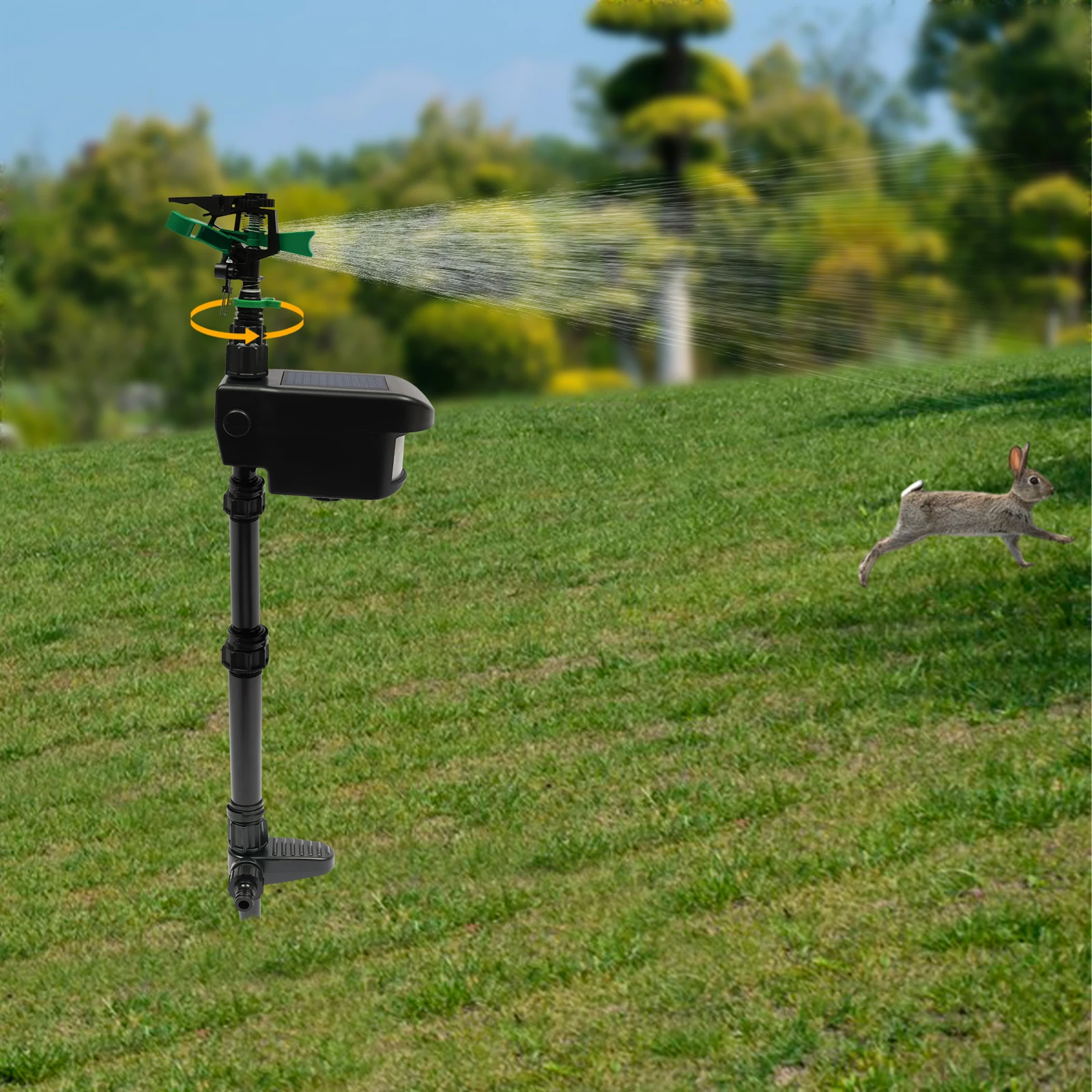 

Спринклер с активацией солнечного движения, 800 мАч, отпугиватель животных, 0-270 ° Автоматический садовый ирригатор с распылителем для газонов, ферм, фрукторов