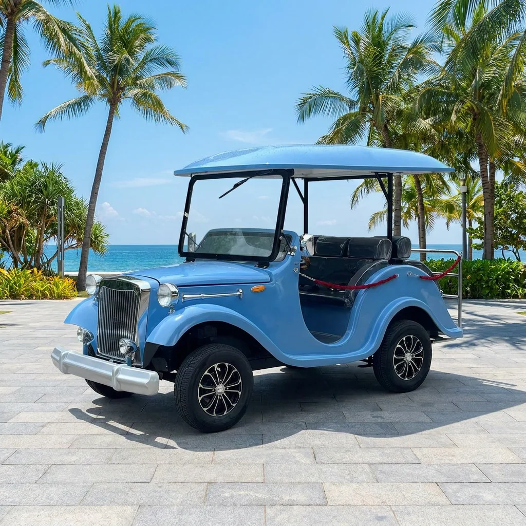 Antique electric golf cart, 6-seater vintage sightseeing bus, lithium battery range: 100-120 km, suitable for theme park city
