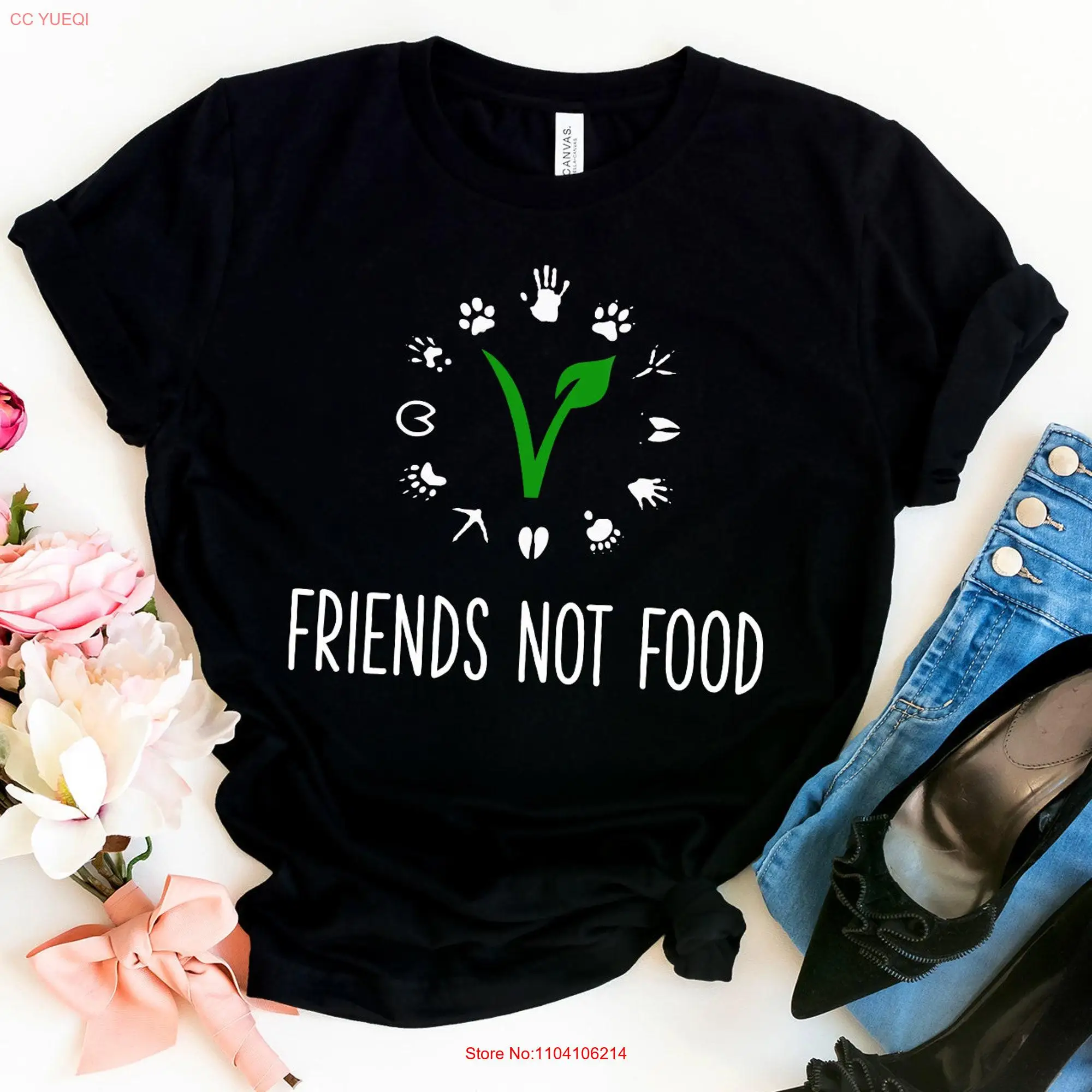 Vegan T Shirt Friends Not Food Plant Based Present Herbivore Vegetarian Clothing long or short sleeves