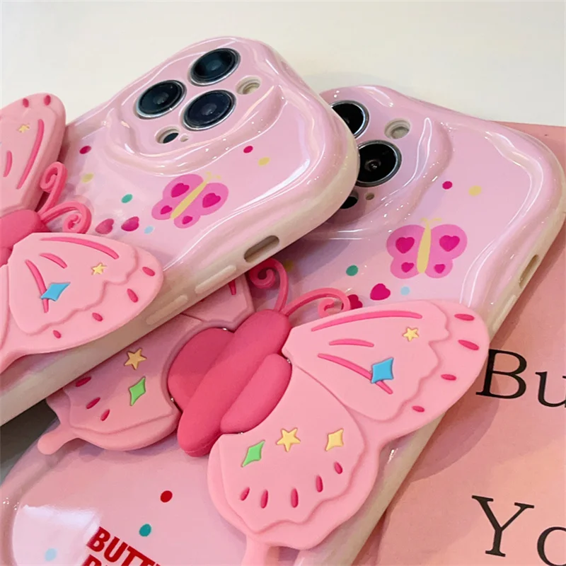 Butterfly Holder Phone Case For Samsung Galaxy S23 S22 Ultra S21 S20 FE A25 A23 A34 A54 A23 A33 A53 A73 Hang Chain Lanyard Cover