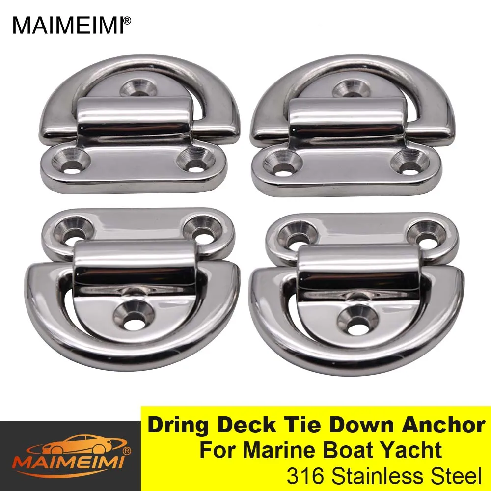 4pc Folding Pad Eye Lashing D Ring Tie Down Anchor Stainless Steel Mirror Polish Fixing Cleat Marine Grade for Yacht 6mm 8mm10mm