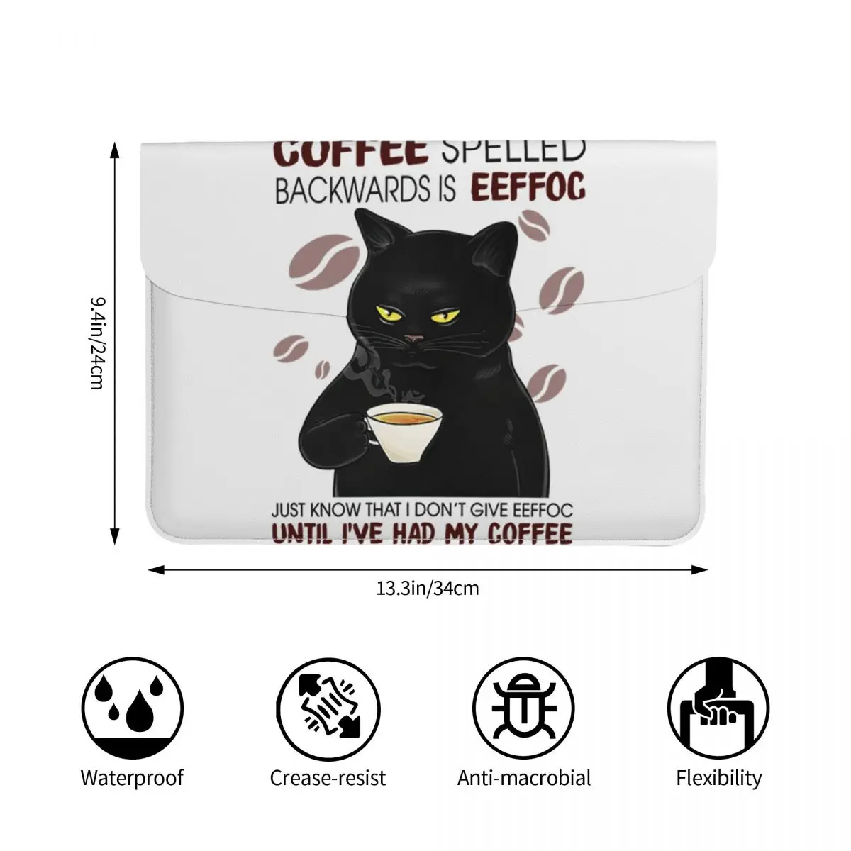 Cat Befor Coffee I Hate Everyone,After Coffee I Feel Good PU Leather Laptop Sleeve Shockproof Soft Lining Notebook Case 13 Inch