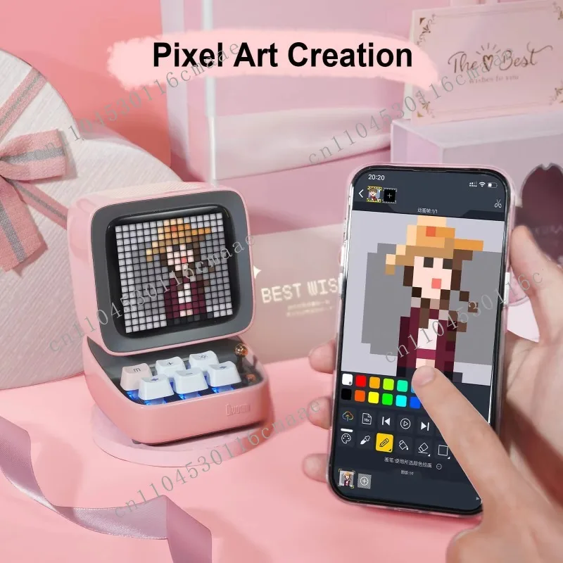 Vintage pixel art RGB LED Bluetooth speaker app and voice control fun gadget smart alarm clock
