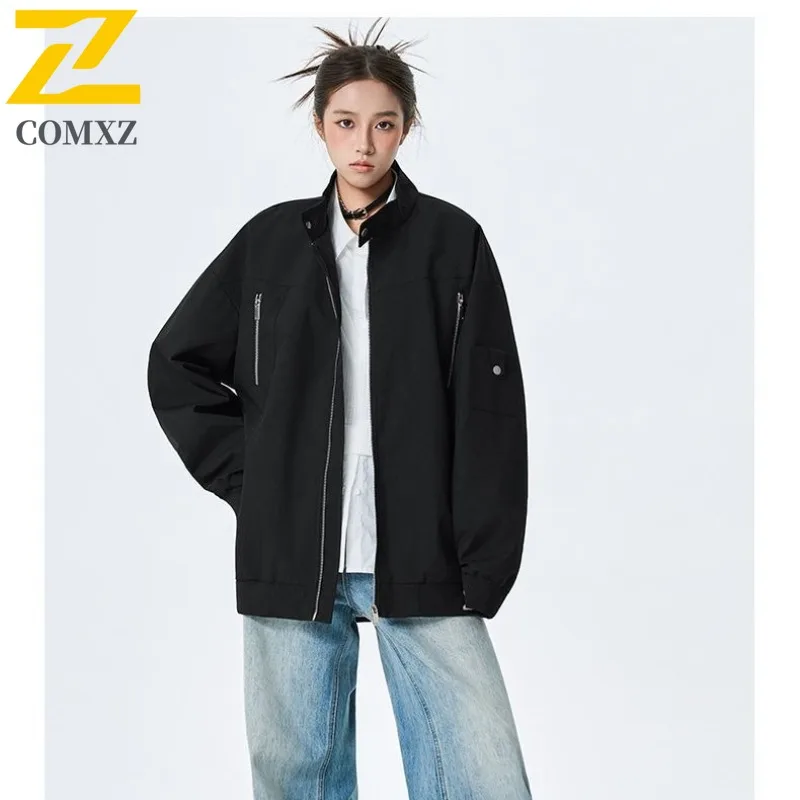 

Мужская куртка COMXZ в бейсбольном стиле, новинка 2025, весна-осень, мужская одежда, повседневное ветрозащитное пальто с воротником на пуговицах, свободный крой, верхнее спортивное пальто на открытом воздухе