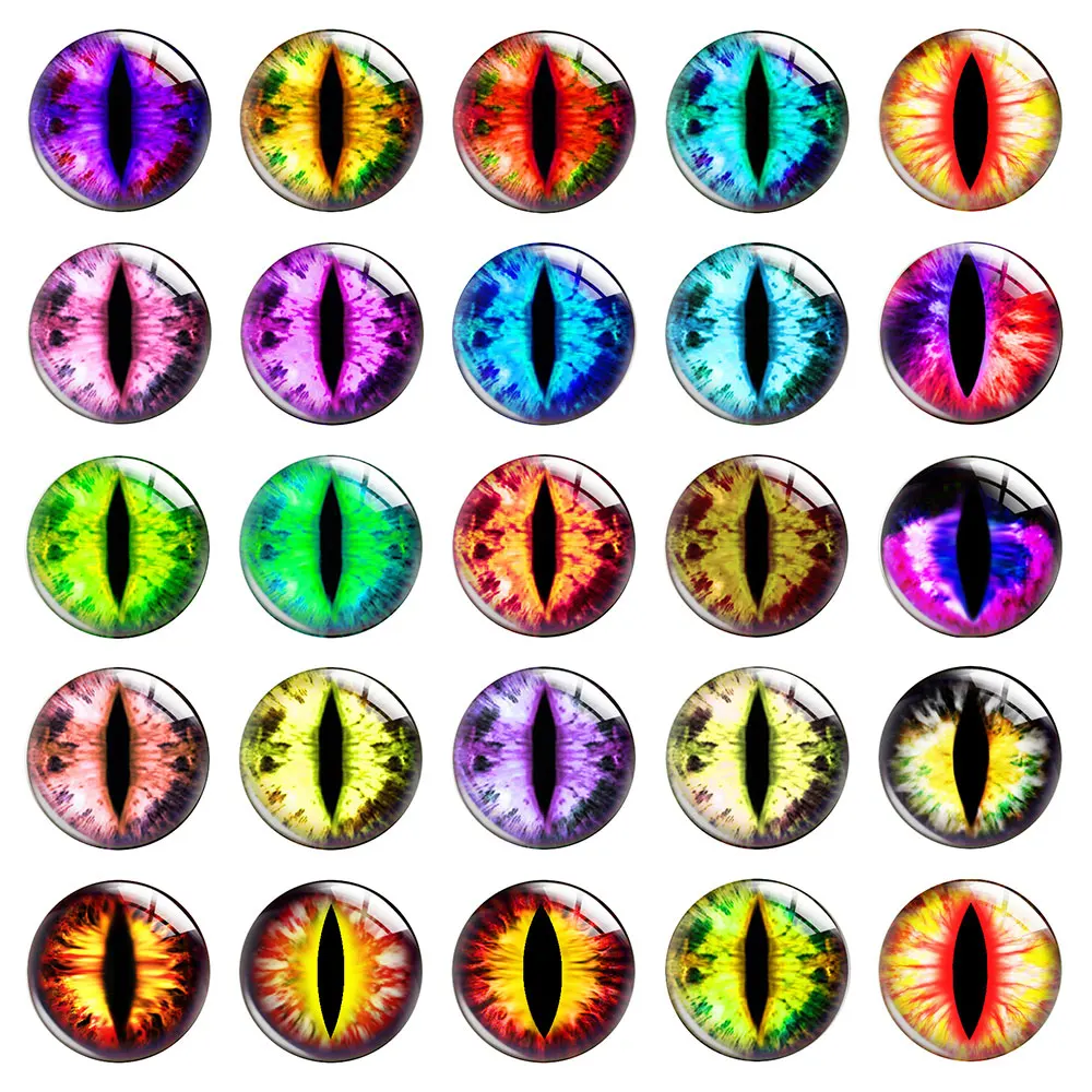 Random Mixed Round Colorful Curved Eyeball Animal Eyes Ragdoll Photo Glass Cabochon Flatback Demo Cameo For Diy Jewelry Making