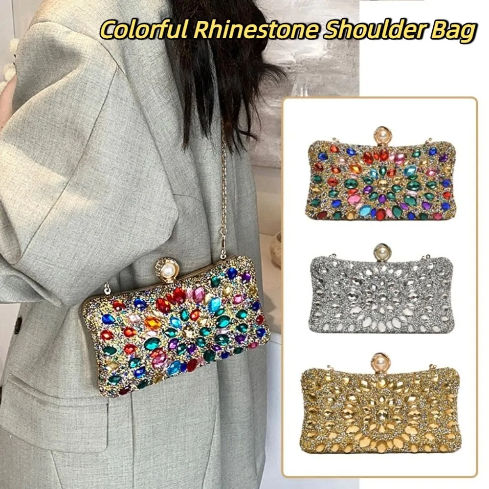 

Блестящая вечерняя банкетная сумка с блестками, блестящая красочная сумка на плечо со стразами, клатч, сумка через плечо с кристаллами и цепочкой, вечерние