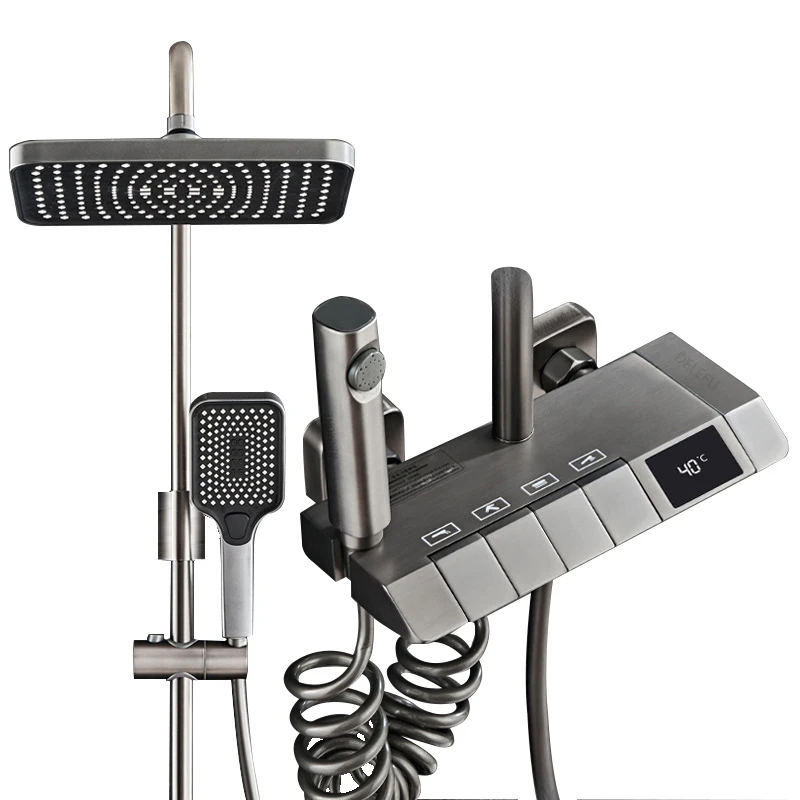 

Intelligent LED Display Thermostatic Bath Faucet System Piano Keys Soft Rainfall Jet