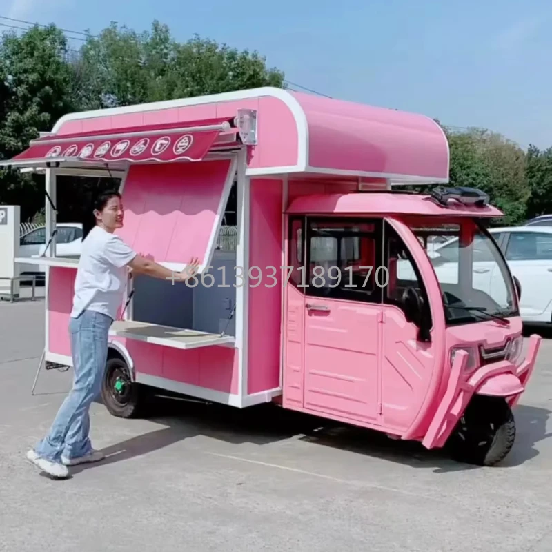 Electric Enclosed Tuk Electric Tricycle Big Space Vending Snack Food Cart Mobile Fast 3 Wheel Food Truck Tricycle
