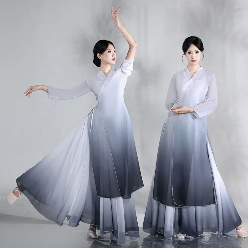 Classical dance gauze women's Chinese style ink gradual change color robe national style dance performance suit