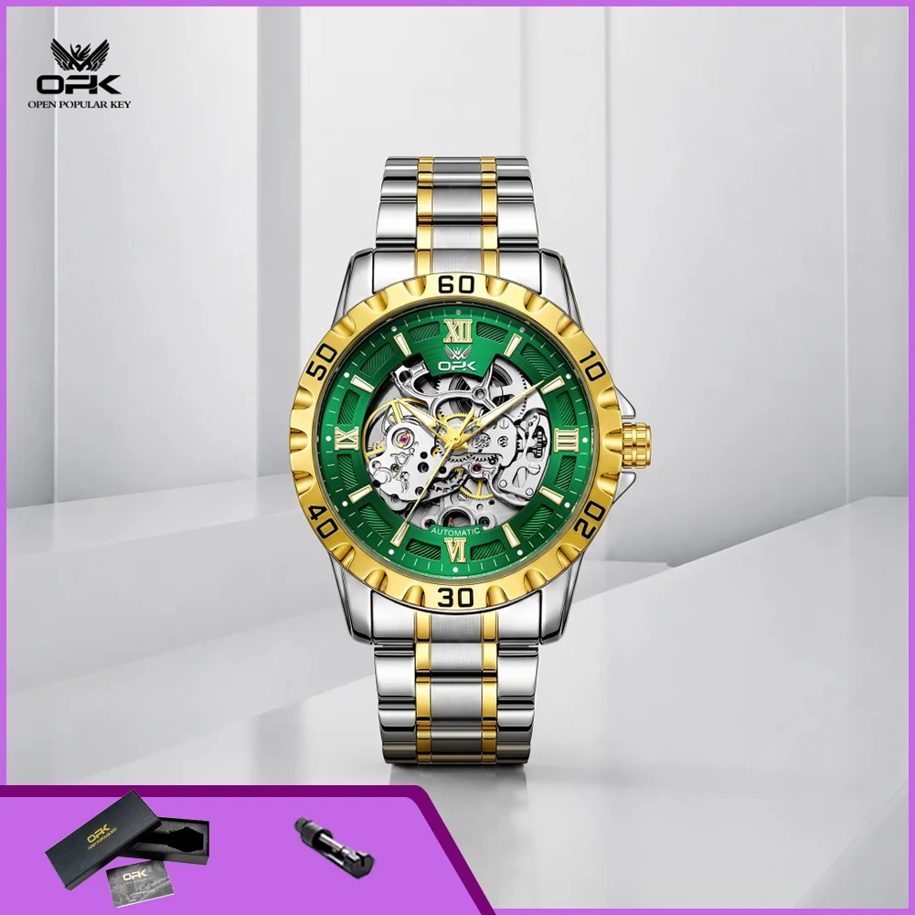 OPK 8199 Luxury High Quality Man Watch Luminous Hollowed Stainless Steel Classic Automatic Mechanical Wristwatch for Men