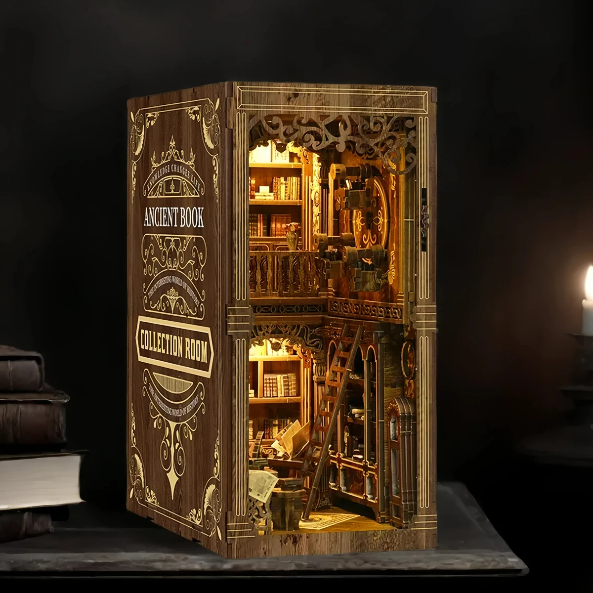 

Book stand bookshelf set, miniature assembled model building doll house, DIY handmade toy set, boys' Easter birthday gift