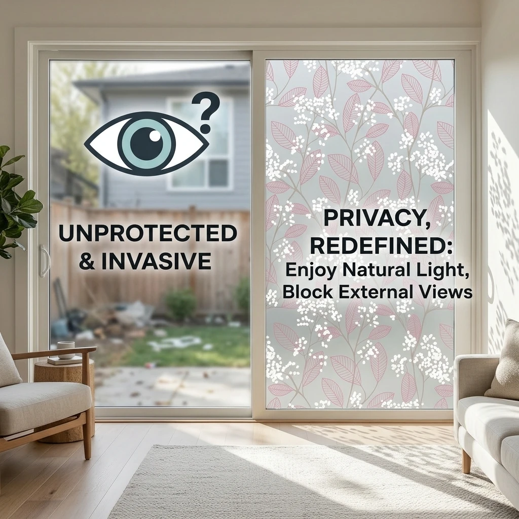 Pastel Berry Leaf Self-Adhesive Window Film Frosted Glass Privacy UV Protection Removable No Residue for Bathroom