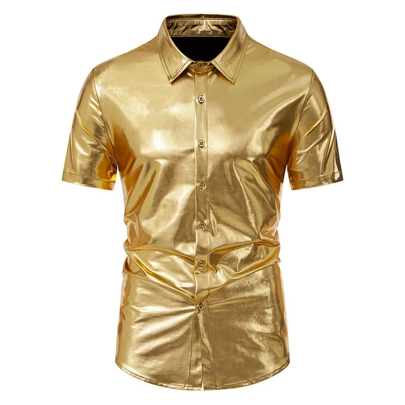 Men 2026 New Clothing For Summer Shiny Party Nightclub Disco Short Sleeve Tshirt Stage Performance Costume Gold Silver Colors