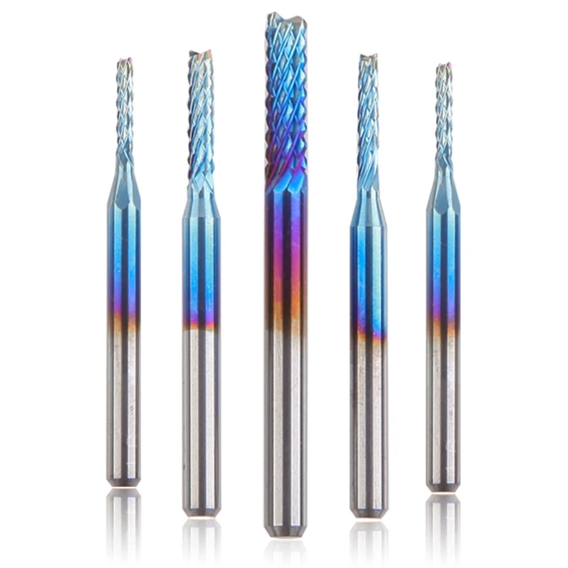 10 Pcs Steel End Mills Set 0.8mm to 3.175mm Blue Coating of for Nano Hard Alloy Corn Milling Cutter for Ste