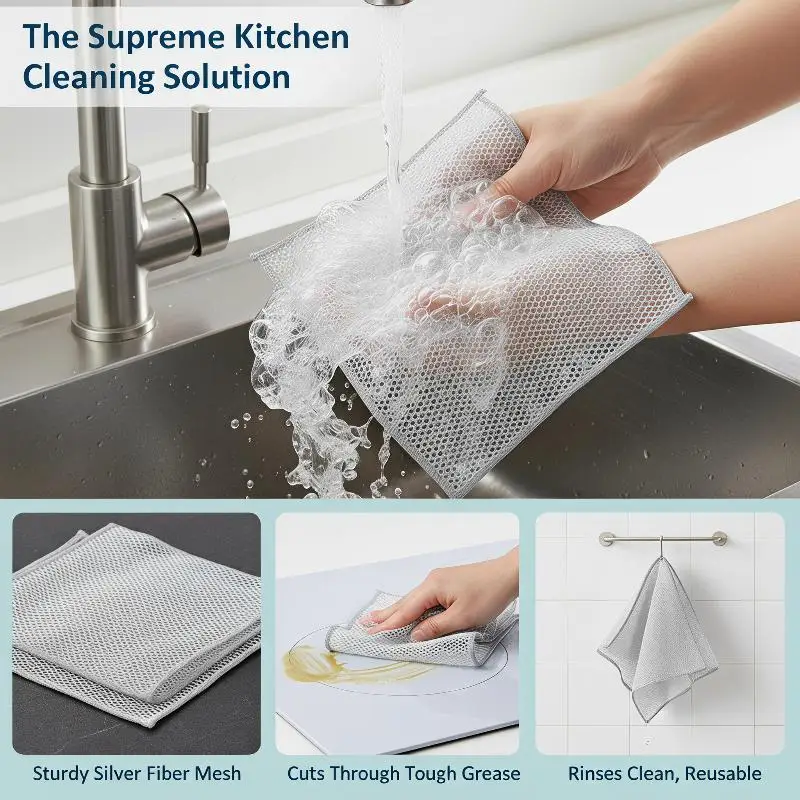 10Pcs Reusable Metal Wire Kitchen Cleaning Kit Non-Oily Mesh Scourers for Stove Dishes Pots Cookware Grime Removal