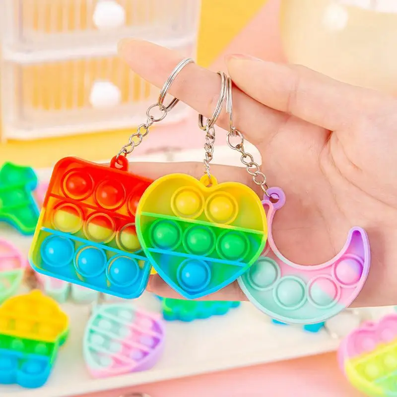 10/20pcs Mini Bubble Rainbow Keychain Giveaways Squeeze Novelty Surprise Birthday Gift Prize Halloween Christmas Gift Bag Filler