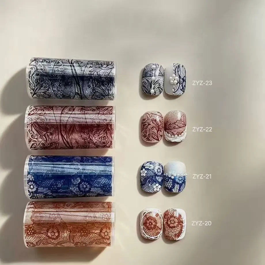 10 Rollen Retro Bunte Spitzenfolien-Transfer-Nagelaufkleber Braun Blau Rot Hohle Spitzen-Nagelsticker Sternenhimmel-Folien Nagelaufkleber D4 – Detail 5