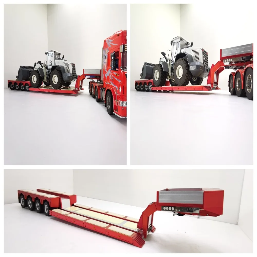 For Tamiya 1/14 Tracked Skid-Steer Hydraulic RC Loader CNC 4Axle Steering Trailer For TAMIYA Tractor Truck