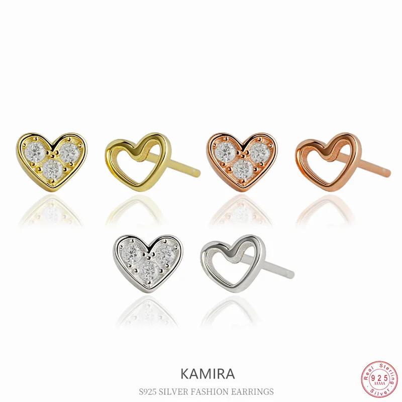 

KAMIRA стерлингового серебра 925 пробы, простые полые серьги-гвоздики с цирконием для женщин, вечерние, нежные, на каждый день, милые, модные ювелирные изделия, подарки, подарок
