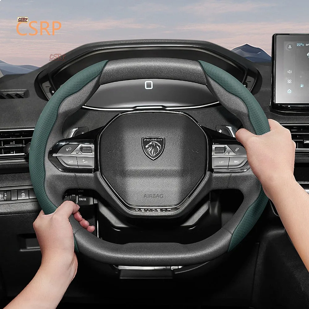 Suitable for Peugeot Breathable Leather Steering Wheel Cover Non-Slip Durable Quick-Release for 206 208 3008