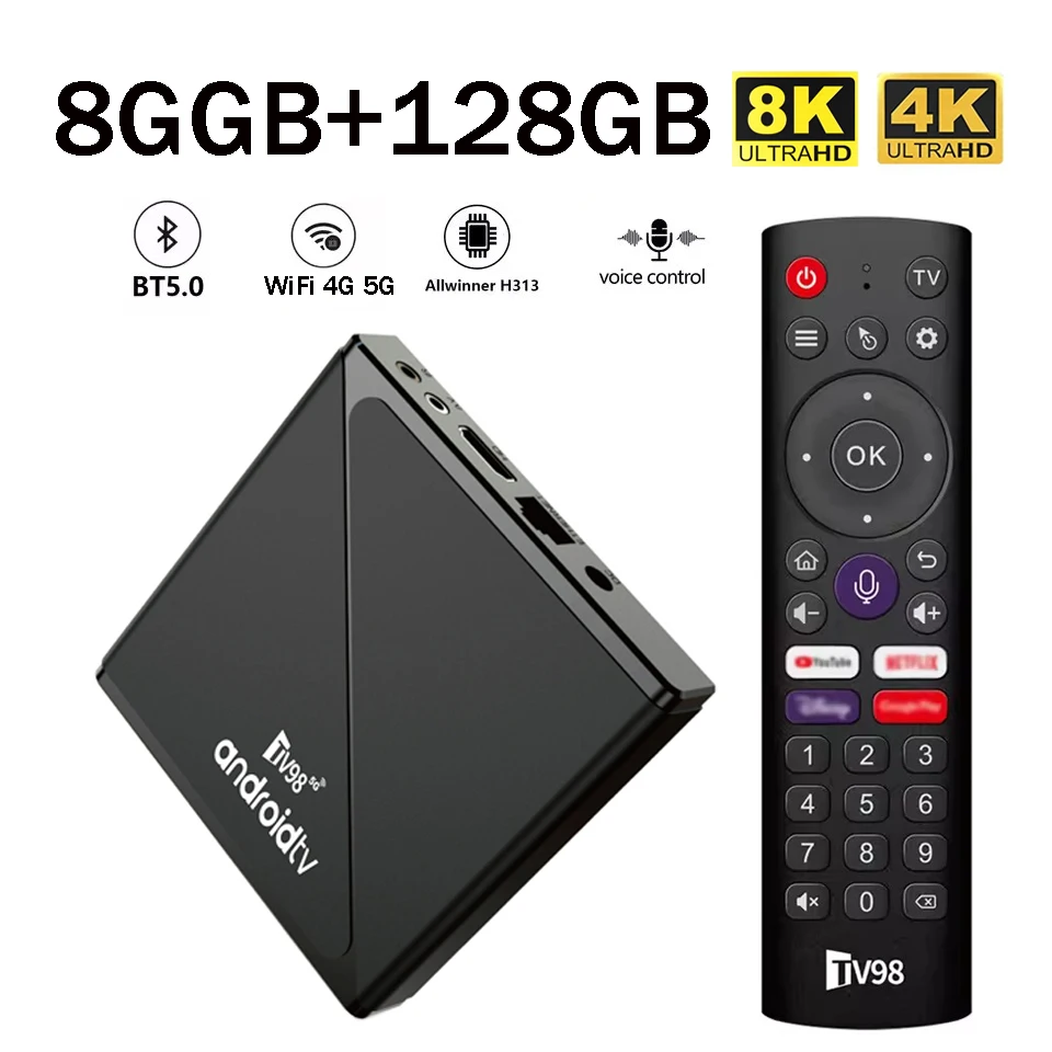 TV98 ATV Pro Smart TV Box Android 14 Voice Control Allwinner H313 Wifi 4G 5G HDR10 BT 5.0 8GB 128GB HD 4K 8K Set-top Box iptv