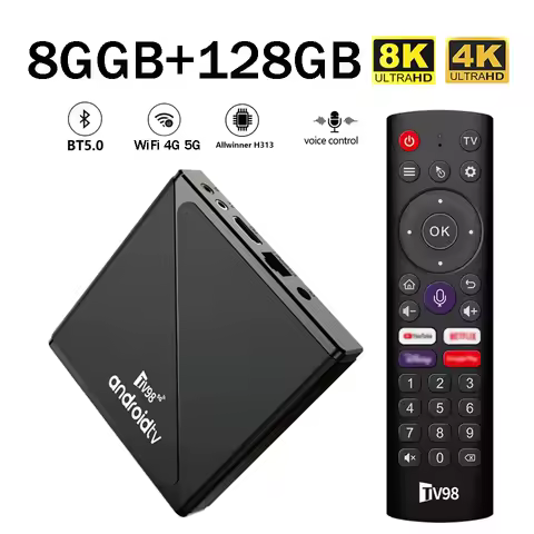 TV98 ATV Pro Smart TV Box Android 14 Voice Control Allwinner H313 Wifi 4G 5G HDR10 BT 5.0 8GB 128GB HD 4K 8K Set-top Box iptv