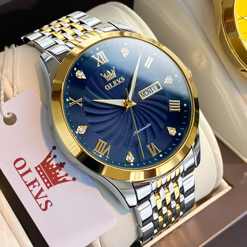

OLEVS 6630, мужские автоматические часы, роскошные деловые часы с автоматической датой, мужские механические часы с римским циферблатом и бриллиантами