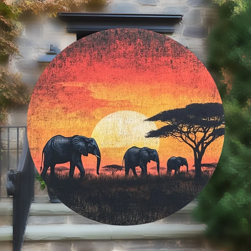 2D Flat - [2D Flat] 2D Plane, 2D Plane Printed 1pc 20X20 Cm Metal Iron Plate African Sunset Silhouette Wall Art, 7.9X7.9 Inch Ro