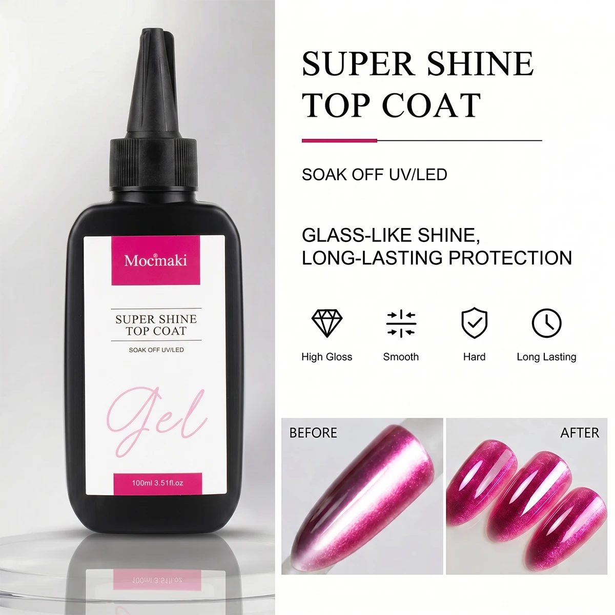 

Mocmaki 100ml Base Coat UV LED Gel Nail Polish Primer Prep Dehydrator Semi-permanent NO Wipe Matte Top Coat Varnish
