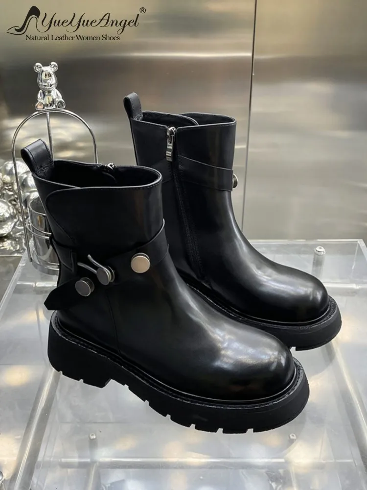 

Британский стиль, женские новые модные ботильоны из коровьей кожи с кисточками и круглым носком, женские туфли на толстой платформе с заклепками и ремешком на молнии