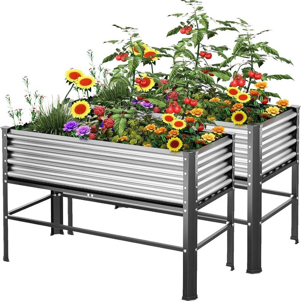 

2PCS Raised Garden Bed with Legs, 48×24×32in Large Outdoor Metal Galvanized Garden Planting Box, 600lb Capacity for Vegetables