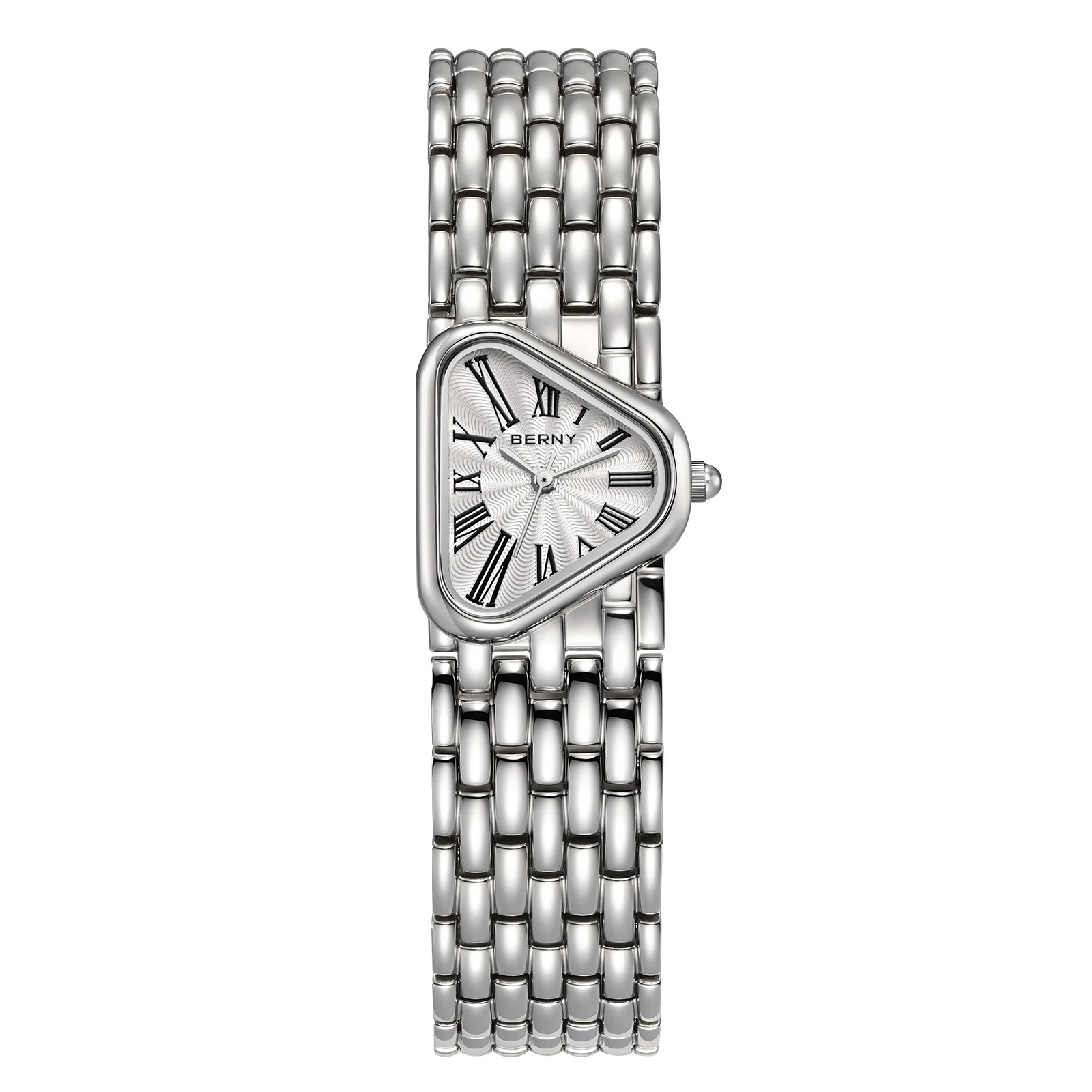 BERNY Triangle Women's Watch Quartz Elegant Dial Steel Fashion&Casual Silver 316L Stainless Steel Luxury Gift Ladies Wristwatch