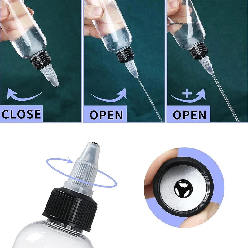 5Pcs 30/60/100/120ml PET Plastic Dispensing Bottles w/ Twist Caps Clear Squeeze Bottle For Crafts Art Ink Liquid Oils Dispense