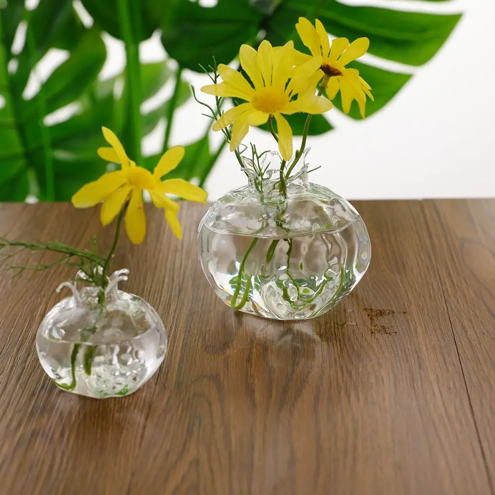 Creative Red Pomegranate Glass Vase Transparent Glass Hydroponic Flower Vase Handmade Hammer Pattern Fruit Vase Desktop