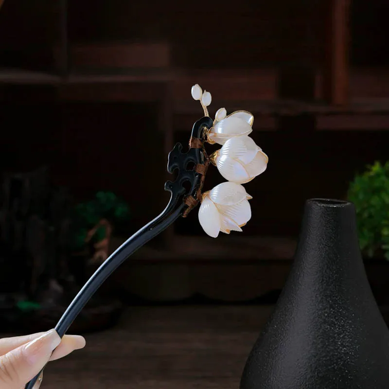 

Заколки для волос ручной работы с цветком магнолии и деревом, новые высококачественные женские аксессуары для волос Hanfu в китайском стиле, заколки и головные уборы