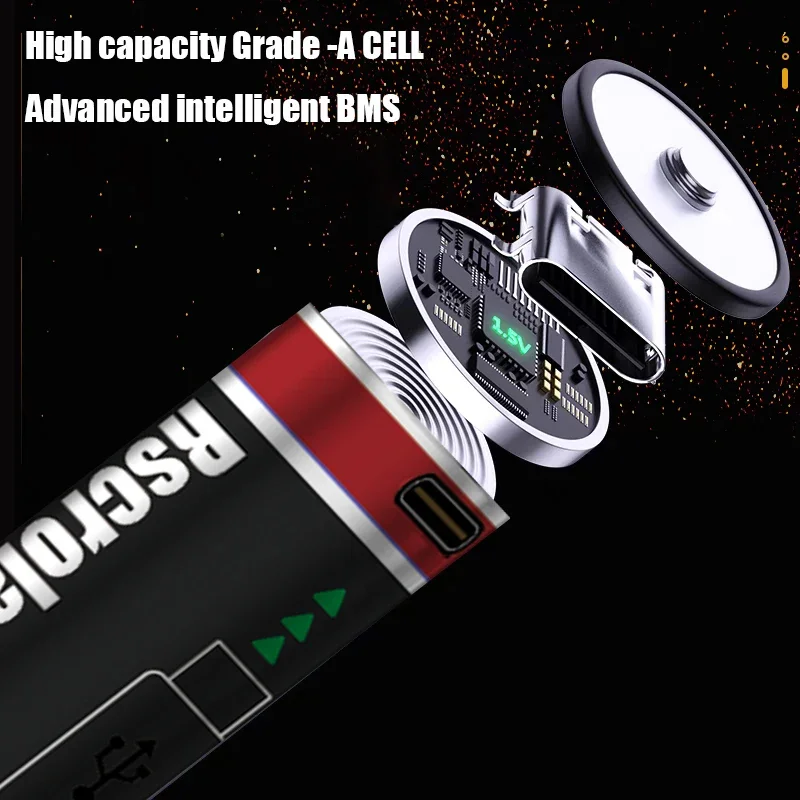 1.5V AA 리튬 배터리 충전식 12000mAh USB-C 고속 충전, 스마트 잠금장치, 게임 컨트롤러, 키보드용 일정 전압