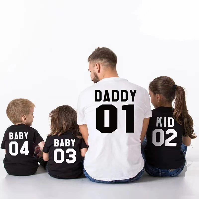 T shirts 01 DADDY 02 MOMMY 03 KID 04 BABY print Family Matching Clothes T-shirts Outfit family look kids Girl Boys tops Clothes