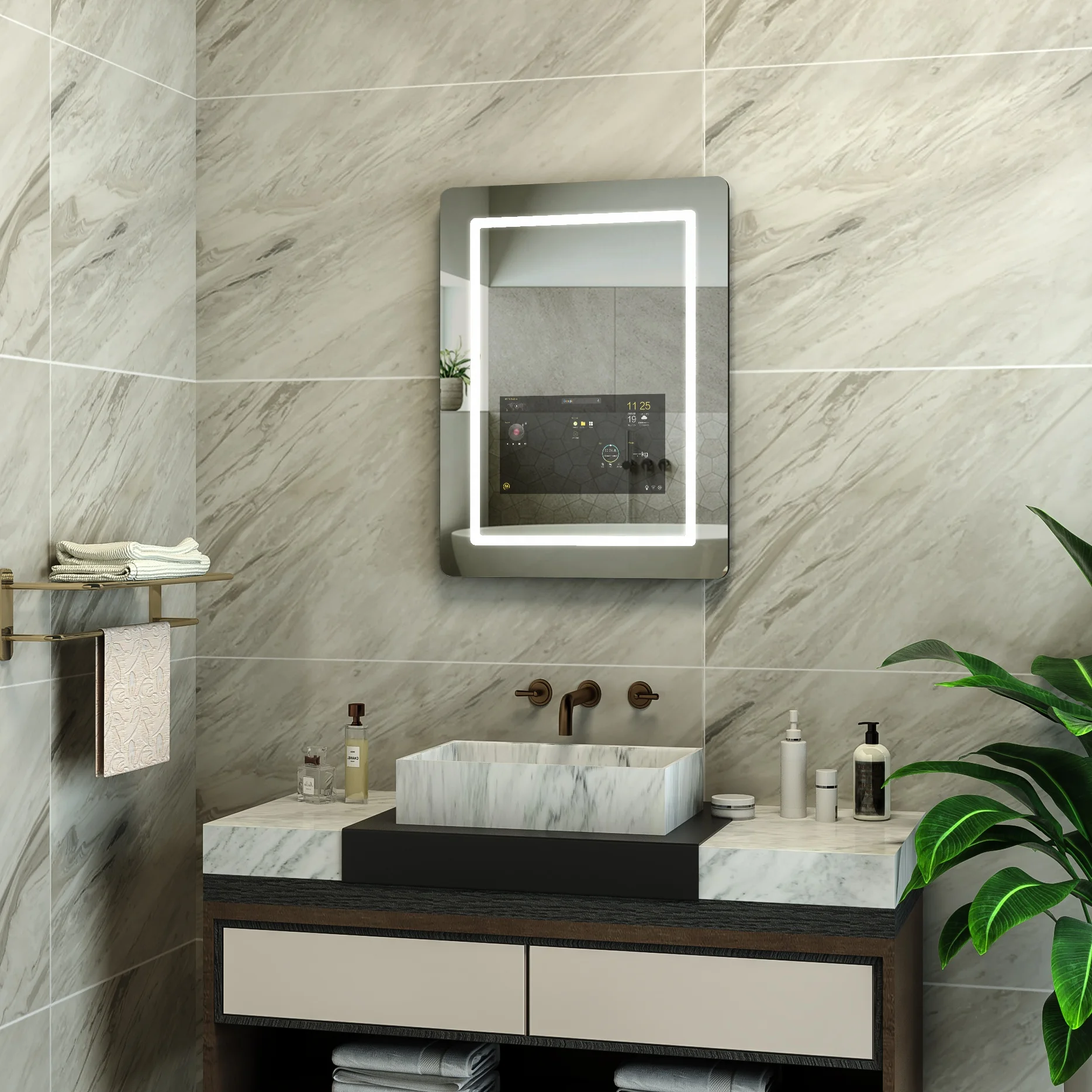 Wholesale Android 11 Led Smart Mirror TV Home Hotel Modern IP44 Waterproof Rectangle Bathroom Illuminated Touch Screen Rich