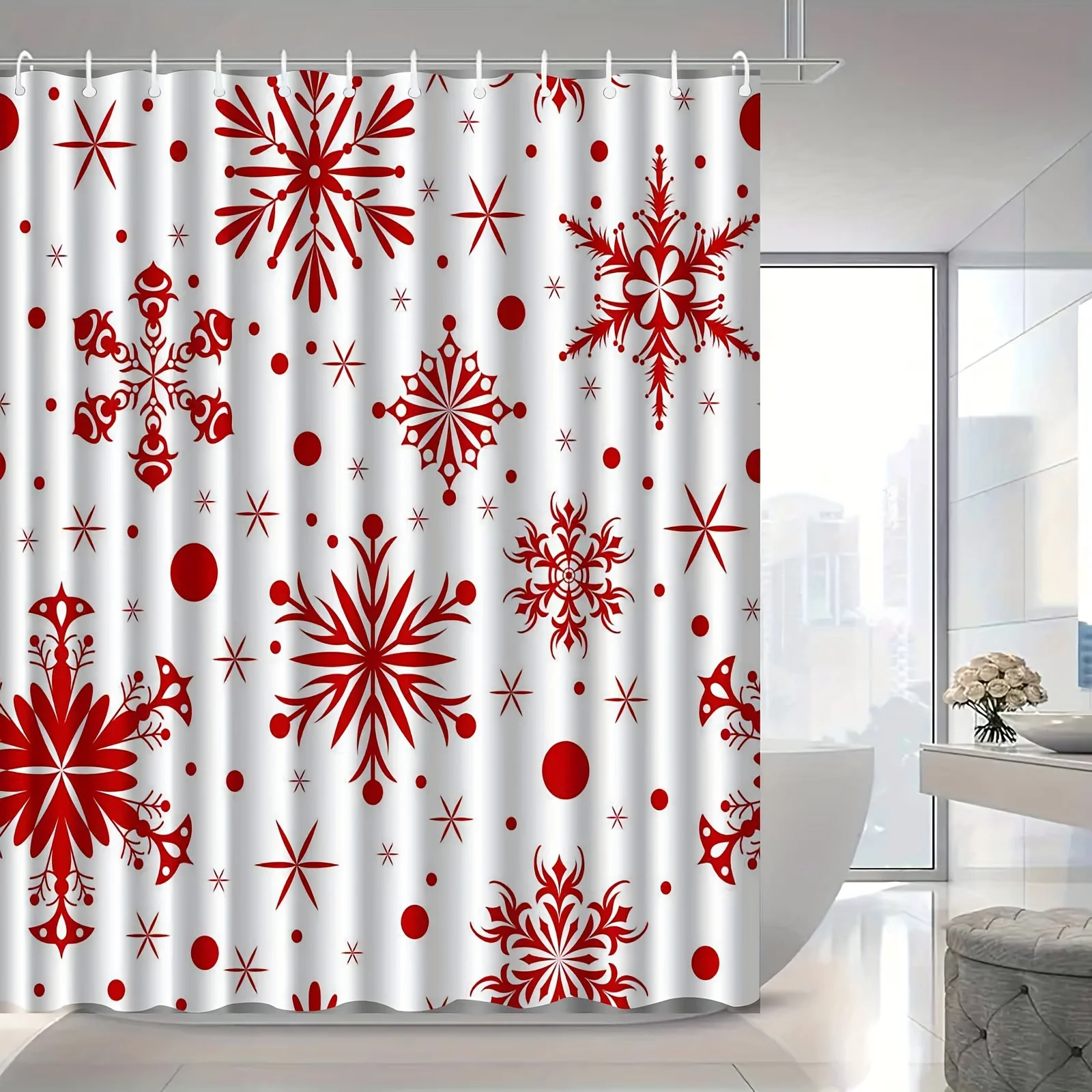Jit1pc Christmas Decoration Snowflake Shower Curtain, High-End Elegant Bathroom Curtain, Bathroom Decoration Pattern