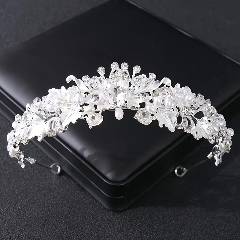 Kolor srebrny perłowy kryształ korona z pałąkiem na głowę kwiat Rhinestone złota Tiara Diadem Party kobiety ślub panny młodej akcesoria do włosów biżuteria