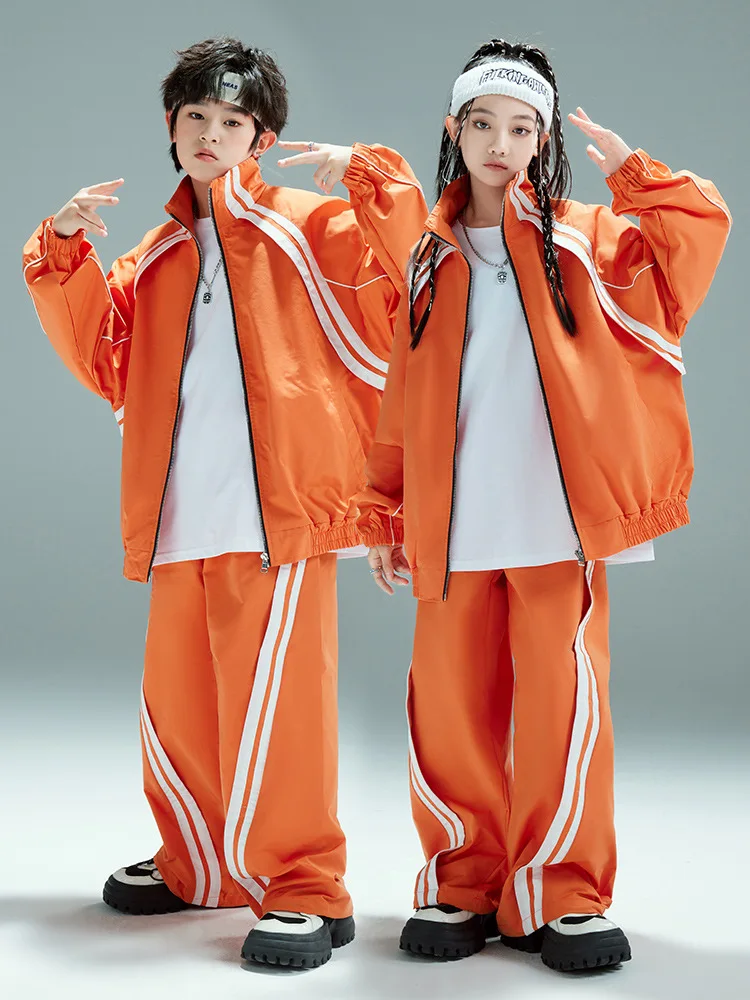 Gilrs dança de rua solto casaco streetwear crianças jazz outfit criança uniforme escolar hip hop meninos gola alta jaqueta calças esportivas