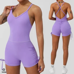 Body gimnastyczne Backless Fitness odzież sportowa damski dres Push-up ubrania do ćwiczeń kombinezon jednoczęściowy pajacyki Playsuit zestaw do jogi