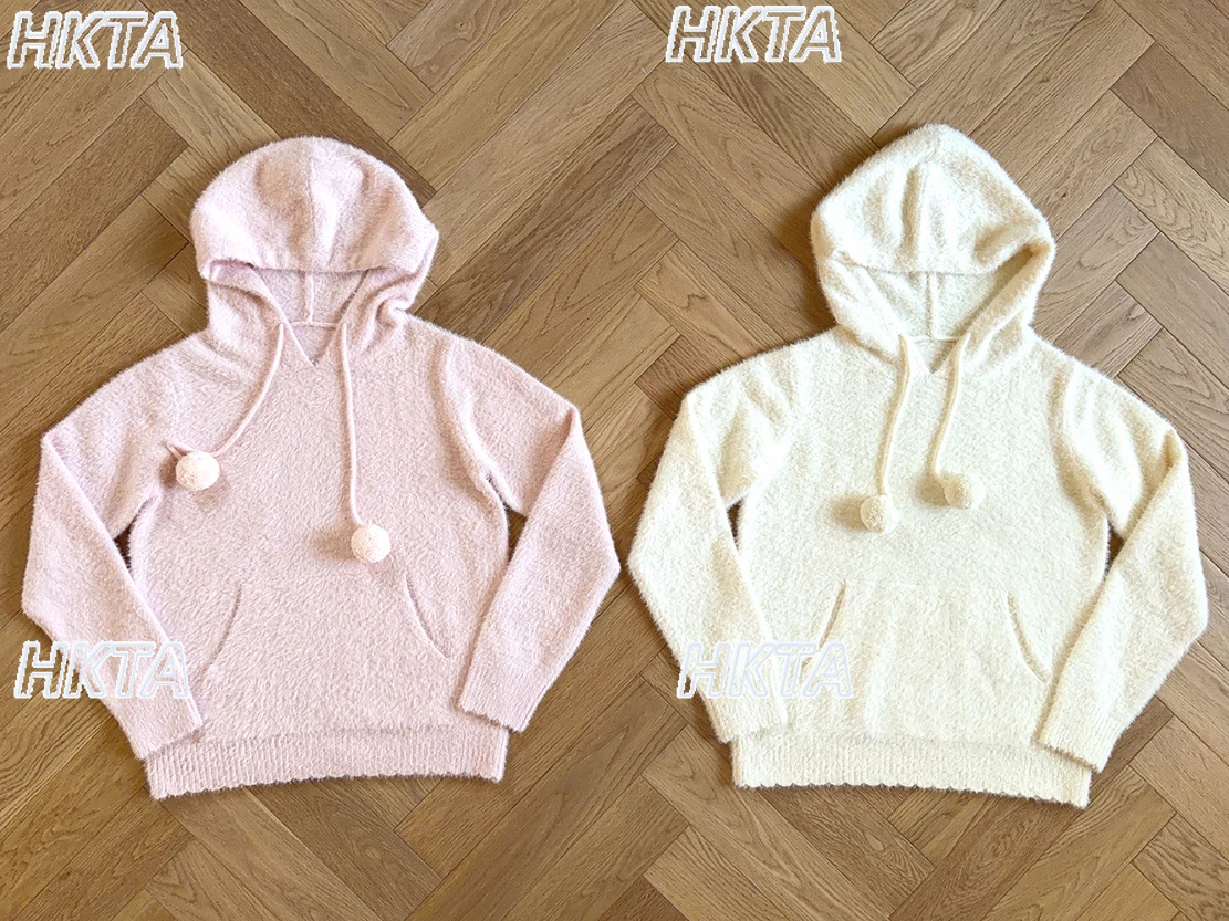 

Sweet Lolita Loose Versatile Plush Hooded Pullover Female 2025 Autumn Winter New Warm Pocket Knitted Sweater Top Women Clothes
