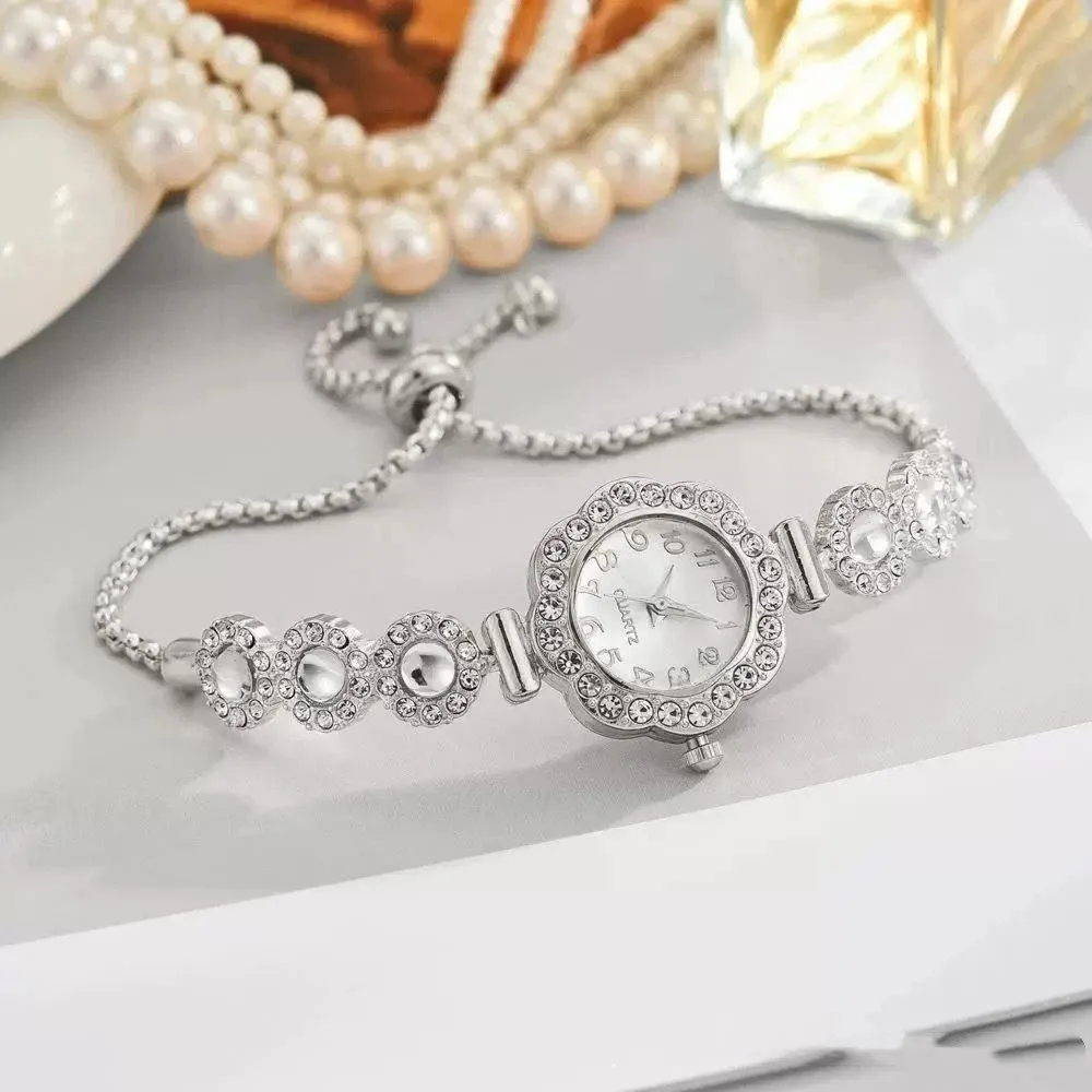 Elegant Women's Bracelet Watch Exquisite Pull Type Ladies Business Watches Simple Portable Rhinestone Quartz Watch Accessories