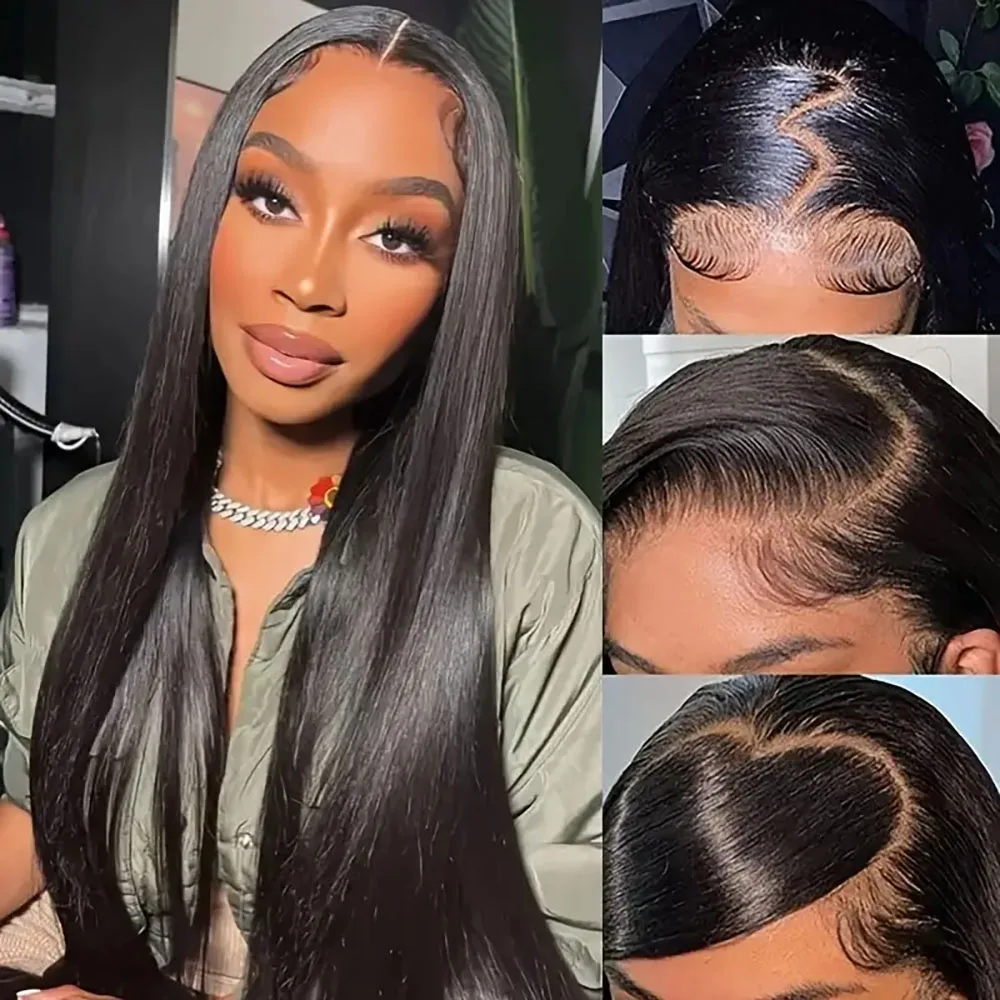 13 × 4 ストレート透明レース前頭かつら女性のための人毛事前摘み取られた 200% 密度ベビーヘアナチュラルブラック