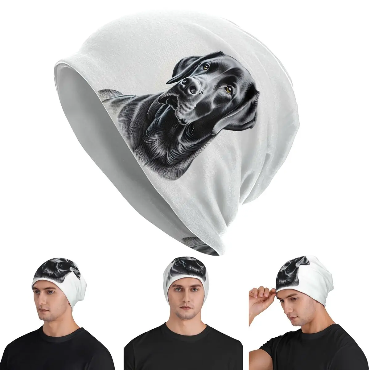 Black Labrador Retriever Warm Knitted Cap Hip Hop Bonnet Hat Autumn Winter Outdoor Beanies Hats for Men Women Adult