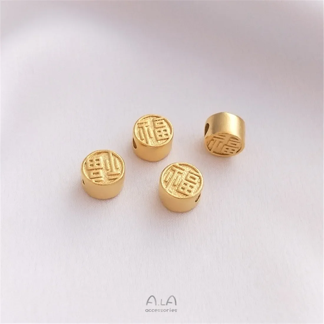 Vietnam Sand Gold Fu Character Large Hole Flat Bead Lucky Charm Bead Handmade DIY Bracelet Spacer Bead Jewelry Accessories C243